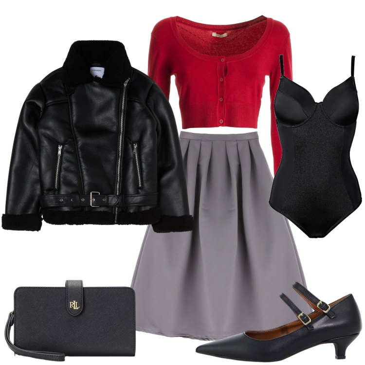 Outfit donna - La gonna ampia. Stile Rock per Serata fuori. Abbinamento con body, décolleté, gonne lunghe, blazer, cardigans, pochette.