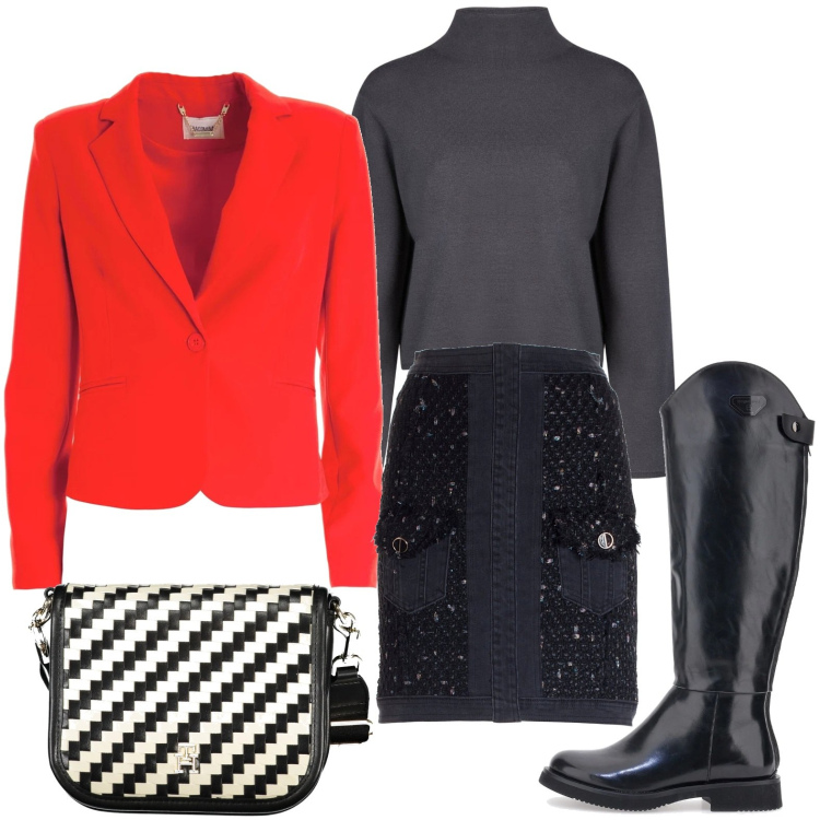 Outfit donna - Il blazer stiloso. Stile Casual per Ufficio. Abbinamento con gonne, blazer, stivali, borse a tracolla, cardigans.