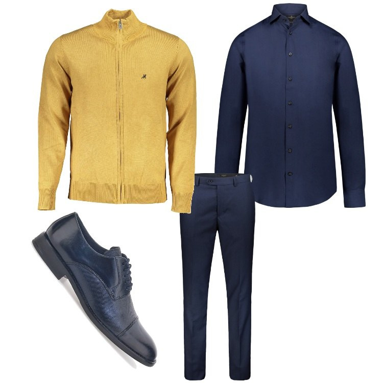 Outfit uomo - Impeccabile. Stile Business/Elegante per Ufficio. Abbinamento con camicie, scarpe stringate, cardigans, pantaloni.
