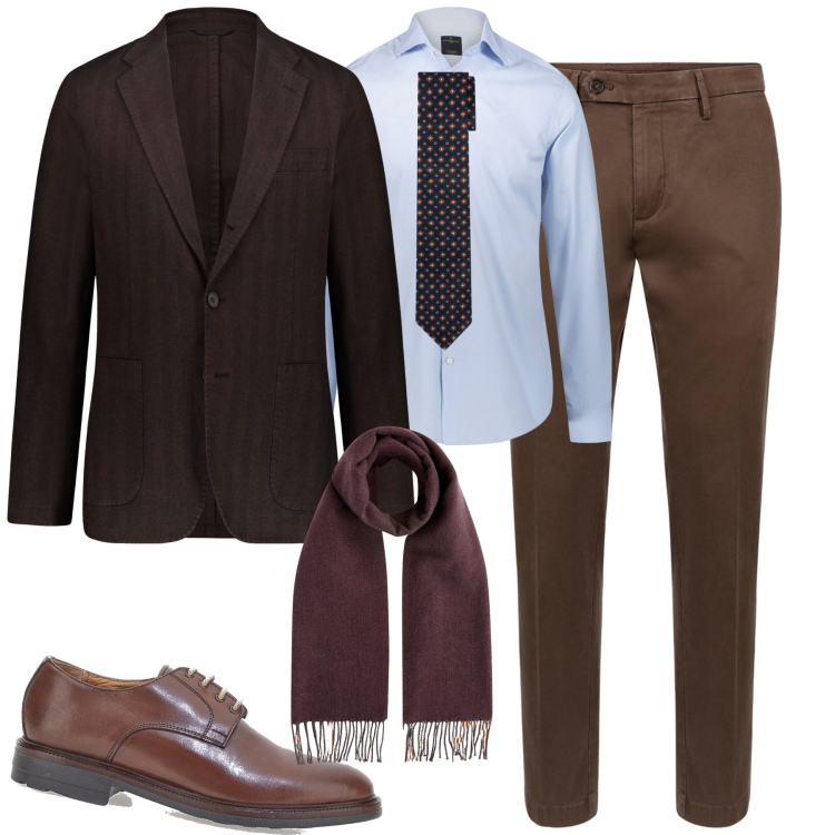 Outfit uomo - Raffinato. Stile Business/Elegante per Tutti i giorni. Abbinamento con pantaloni chino, camicie, scarpe stringate, giacche, cravatte, sciarpe.