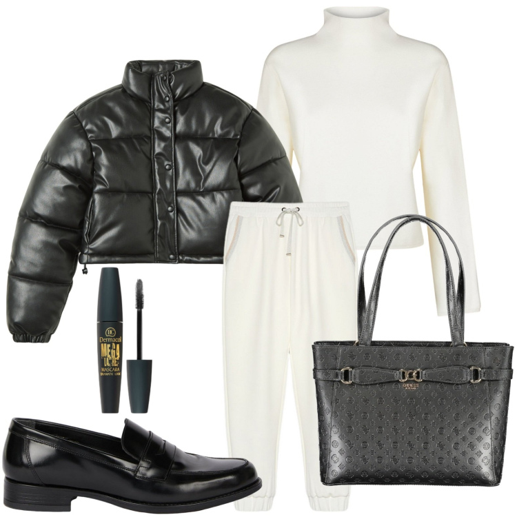 Outfit donna - Sporty chic. Stile Sporty chic per Tutti i giorni. Abbinamento con mascara, blazer, pantaloni, mocassini, cardigans, borse a spalla.