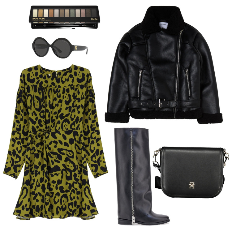 Outfit donna - Hope Black. Stile Rock per Serata fuori. Abbinamento con ombretti, blazer, vestiti corti, occhiali da sole, stivali, borse a tracolla.