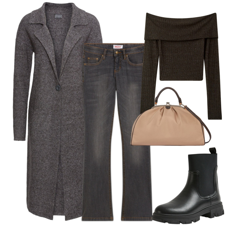Outfit donna - Novembre. Stile Urban per Tutti i giorni. Abbinamento con jeans bootcut, cappotti, maglieria, stivaletti chelsea, borse a spalla.