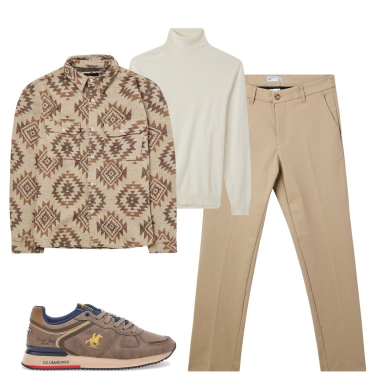 Outfit uomo - Total look #2002041. Stile Urban per Tutti i giorni. Abbinamento con cappotti, maglieria, pantaloni chino, sneakers.