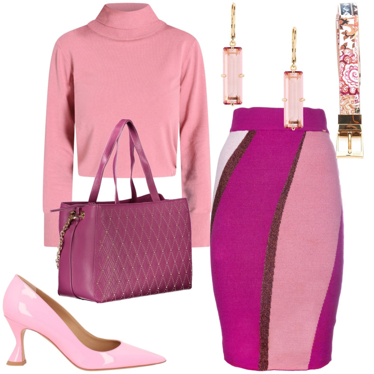 Outfit donna - Total look #2002044. Stile Casual per Tutti i giorni. Abbinamento con décolleté, maglieria, gonne, orecchini, borse a spalla, cinture.