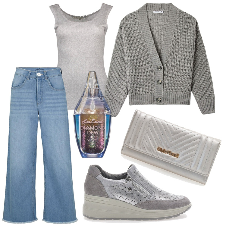 Outfit donna - Total look #2002045. Stile Casual per Tutti i giorni. Abbinamento con jeans, ombretti, cardigans, sneakers, portafogli, top.