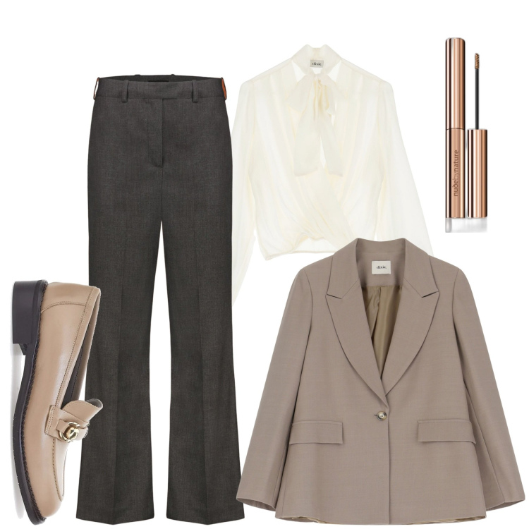 Outfit donna - Mocassini. Stile Bon Ton per Ufficio. Abbinamento con mascara, camicie, blazer, mocassini, pantaloni.