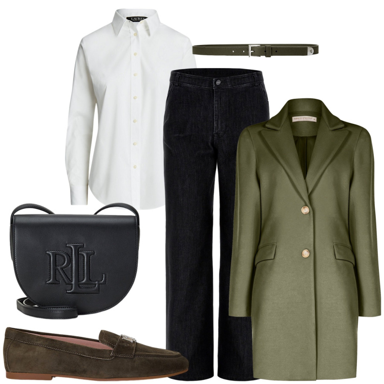 Outfit donna - Classic. Stile Vintage retrò per Tutti i giorni. Abbinamento con cappotti, jeans, borse a tracolla, camicie, mocassini, cinture.
