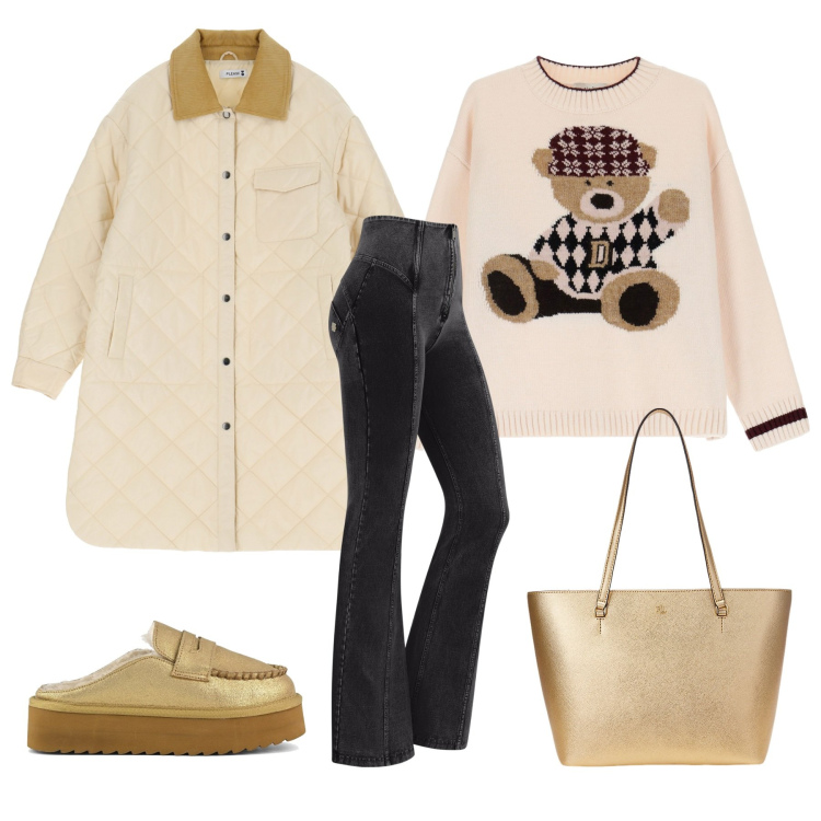 Outfit donna - Total look #2002104. Stile Casual chic per Tutti i giorni. Abbinamento con blazer, maglieria, jeggings, borse tote, mocassini.