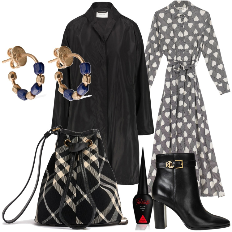 Outfit donna - Che accessori Wow. Stile Glamour per Ufficio. Abbinamento con smalti, vestiti lunghi, stivaletti, trench, orecchini, borse a mano.