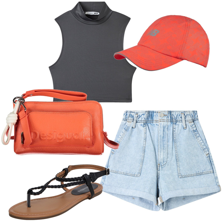 Outfit donna - La mancanza dell’estate. Stile Casual per Tutti i giorni. Abbinamento con shorts, ciabatte, top, cappelli, borse a tracolla.