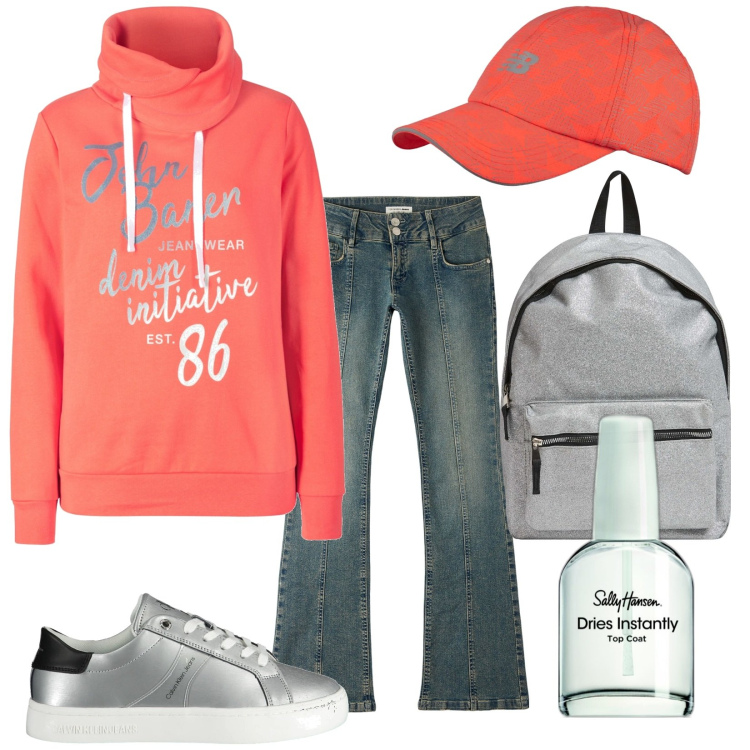 Outfit donna - Ciao;). Stile Urban per Scuola/Università. Abbinamento con felpe, smalti, jeans a zampa, zaini, cappelli, sneakers.
