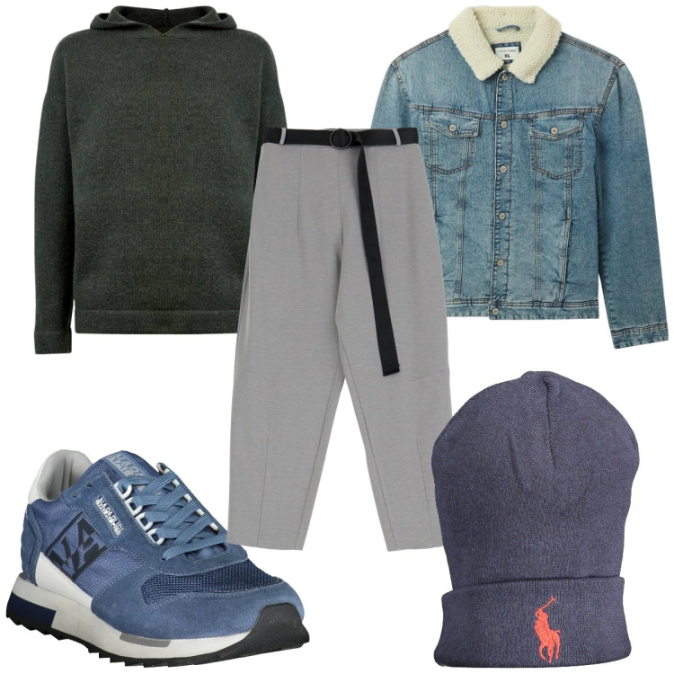 Outfit uomo - Total look #2002219. Stile Trendy per Tutti i giorni. Abbinamento con giacche, pantaloni, maglieria, berretti, sneakers.