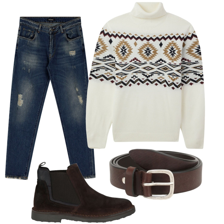 Outfit uomo - Total look #2002252. Stile Casual per Tutti i giorni. Abbinamento con stivali e stivaletti, maglieria, cinture, jeans dritti.