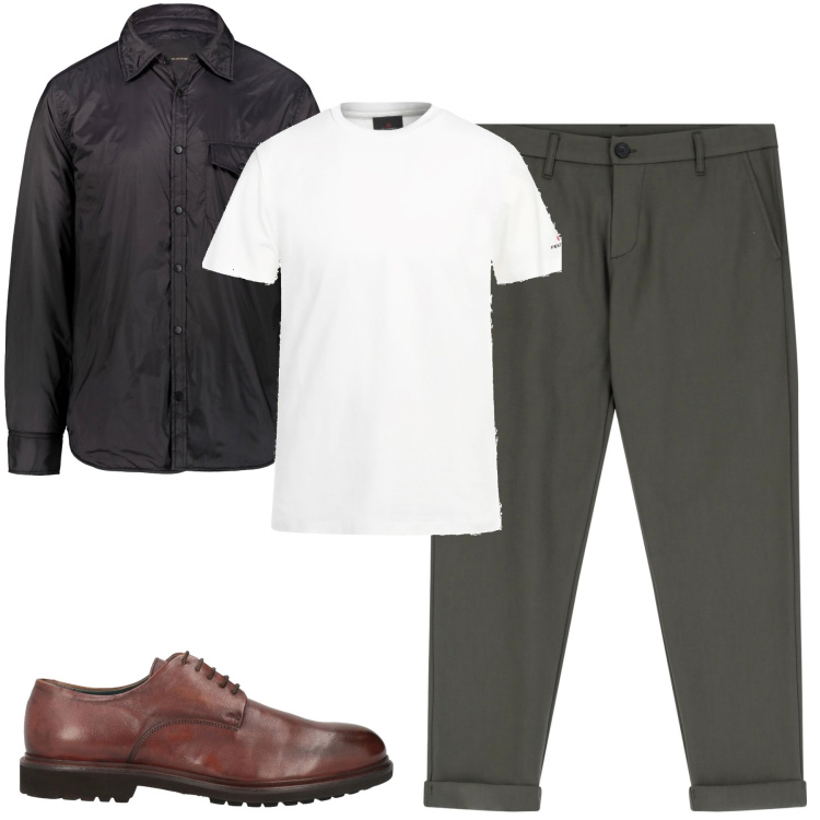 Outfit uomo - City. Stile Trendy per Tutti i giorni. Abbinamento con t-shirt, scarpe stringate, pantaloni, giacche.