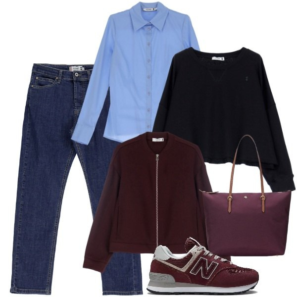 Outfit donna - Lost in myself - Please. Stile Sporty chic per Scuola/Università. Abbinamento con camicie, felpe, blazer, jeans dritti, sneakers, borse tote.
