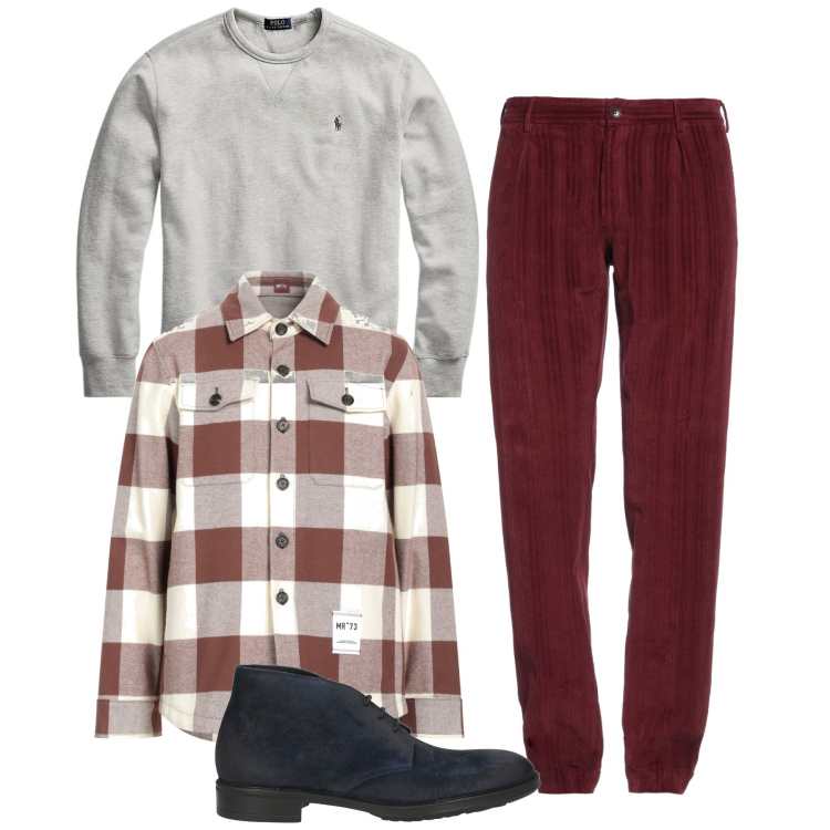 Outfit uomo - Felpa e camicia. Stile Trendy per Tutti i giorni. Abbinamento con camicie, pantaloni chino, stivali e stivaletti, felpe.