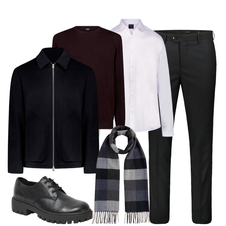 Outfit uomo - Stiloso. Stile Business/Elegante per Tutti i giorni. Abbinamento con scarpe stringate, maglieria, camicie, giacche, pantaloni, sciarpe.