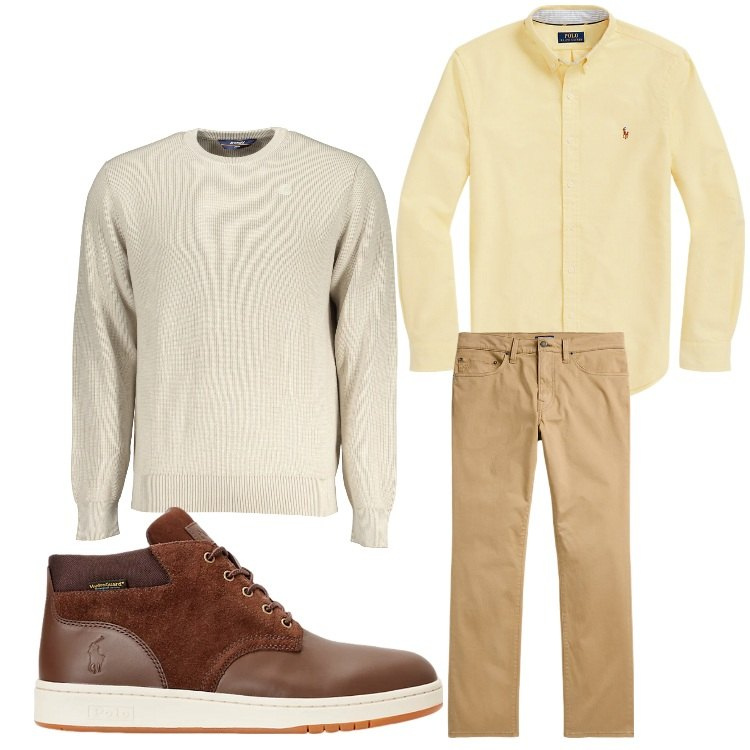 Outfit uomo - Gradazioni delicate. Stile Casual per Tutti i giorni. Abbinamento con camicie, stivali, pantaloni, maglieria.