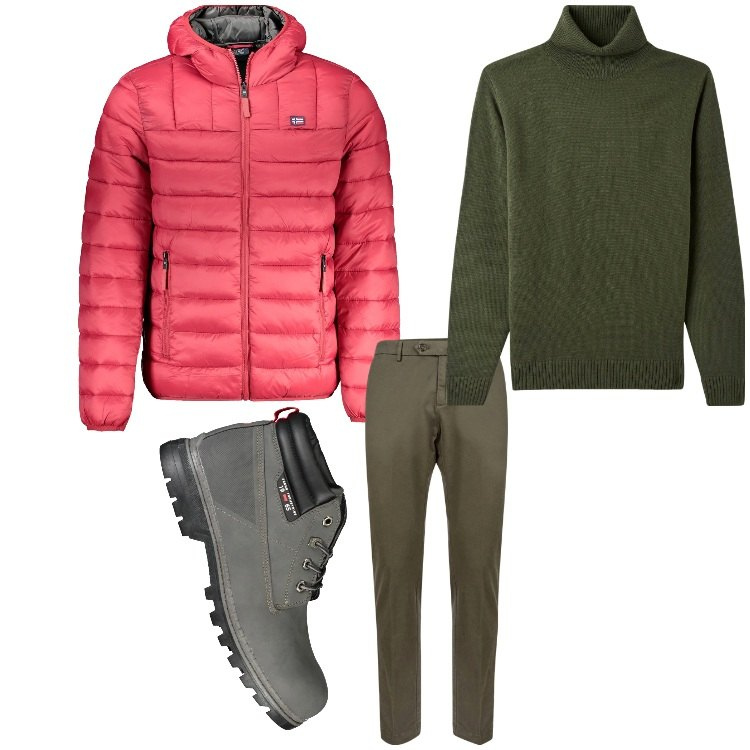 Outfit uomo - Colori antifreddo. Stile Casual per Tutti i giorni. Abbinamento con maglieria, pantaloni chino, stivali, giacche.