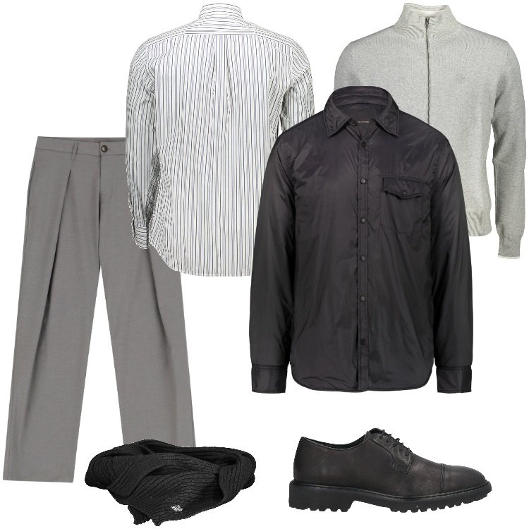 Outfit uomo - Caldo & Comfort. Stile Casual per Ufficio. Abbinamento con scarpe stringate, pantaloni, giacche, camicie, cardigans, sciarpe.