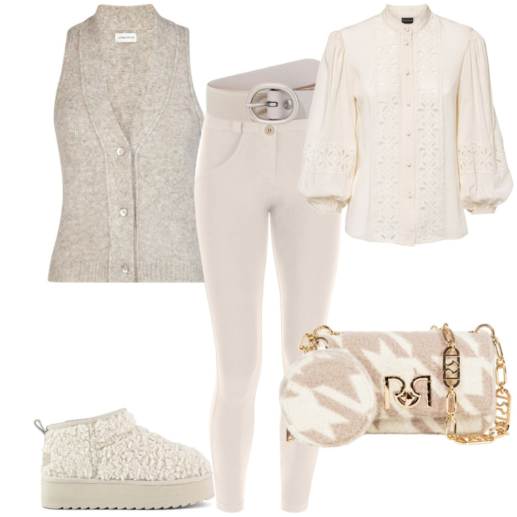 Outfit donna - Total look #2002381. Stile Casual per Tutti i giorni. Abbinamento con camicie, borse a tracolla, cinture, pantaloni skinny, stivaletti, maglieria.