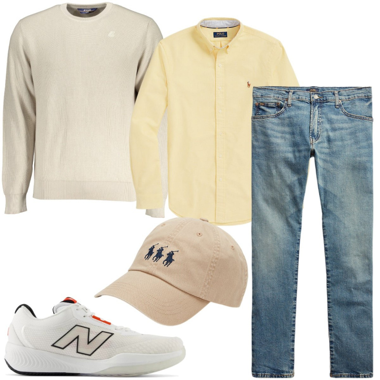 Outfit uomo - La camicia gialla. Stile Casual per Tutti i giorni. Abbinamento con sneakers, camicie, jeans, cappelli, maglieria.