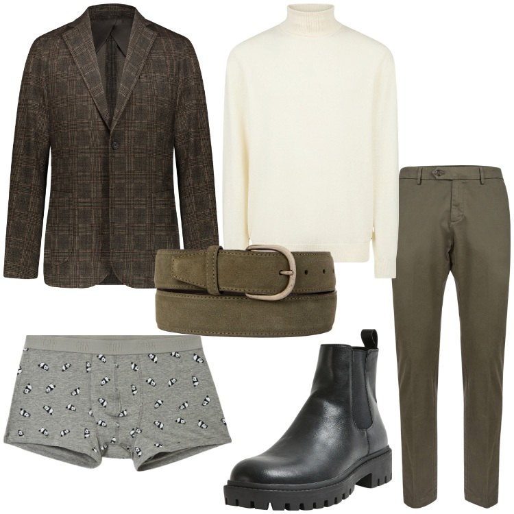 Outfit uomo - Il tuo stile trendy. Stile Trendy per Serata speciale. Abbinamento con boxer, stivali e stivaletti, giacche, pantaloni chino, maglieria, cinture.