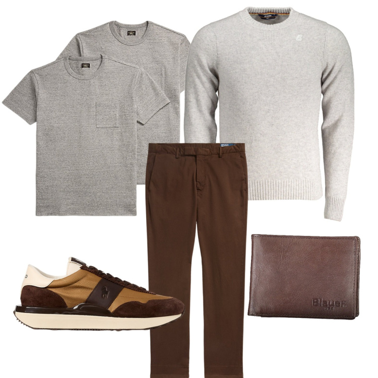 Outfit uomo - Very cool. Stile Trendy per Tutti i giorni. Abbinamento con t-shirt, sneakers, pantaloni, maglieria, portafogli.