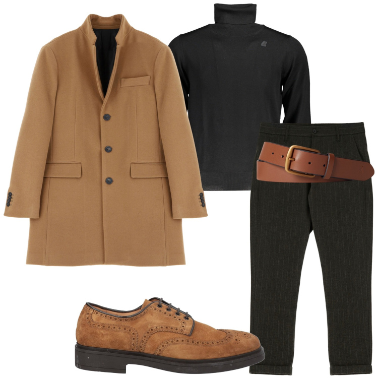 Outfit uomo - In città. Stile Urban per Ufficio. Abbinamento con scarpe stringate, pantaloni, cappotti, cinture, maglieria.