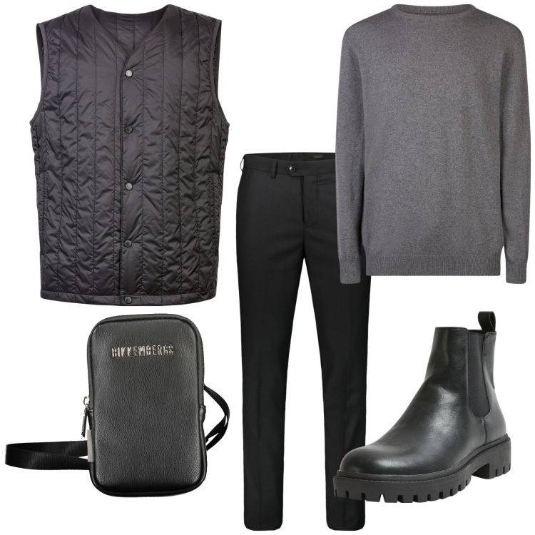 Outfit uomo - Il gilet. Stile Business/Elegante per Tutti i giorni. Abbinamento con stivali e stivaletti, piumini, maglieria, pantaloni, cinture.