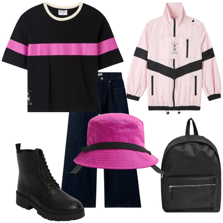 Outfit donna - Fasce e saldi. Stile Casual per Tutti i giorni. Abbinamento con jeans, zaini, blazer, cappelli, anfibi, t-shirt.