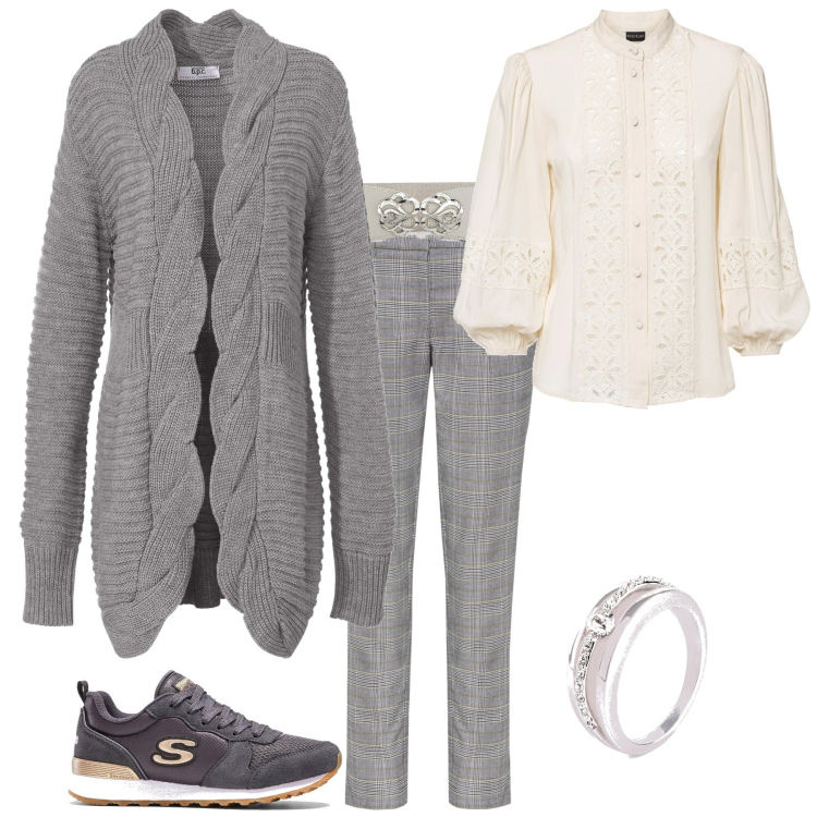 Outfit donna - Total look #2002560. Stile Trendy per Ufficio. Abbinamento con camicie, sneakers, anelli, pantaloni, cardigans, cinture.