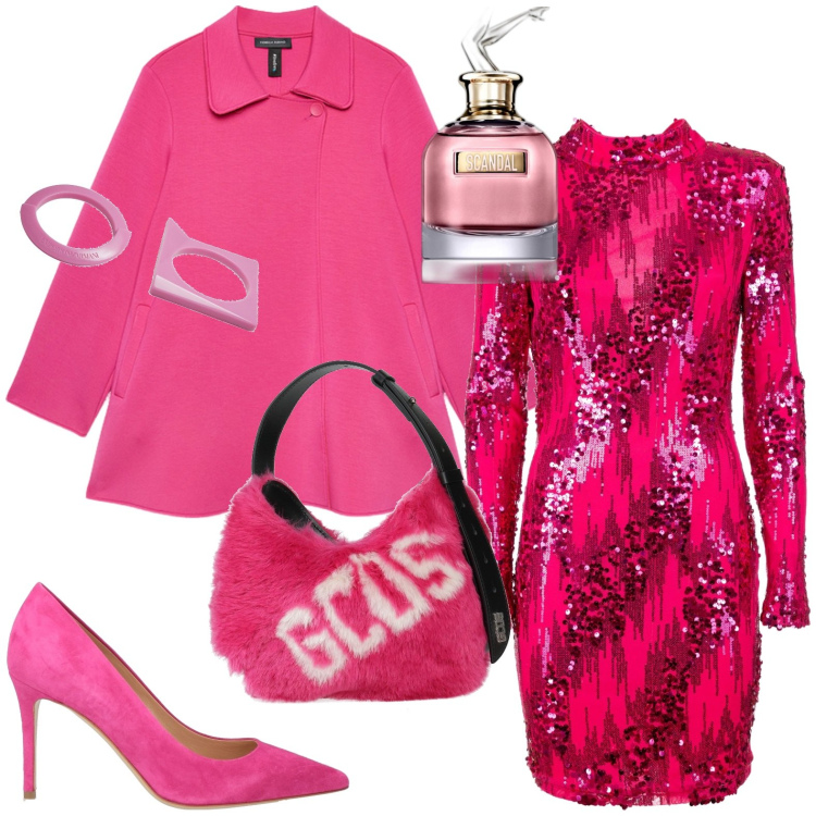 Outfit donna - Total look #2002579. Stile Chic per Serata fuori. Abbinamento con profumi, braccialetti, borse a mano, décolleté, vestiti, cappotti.