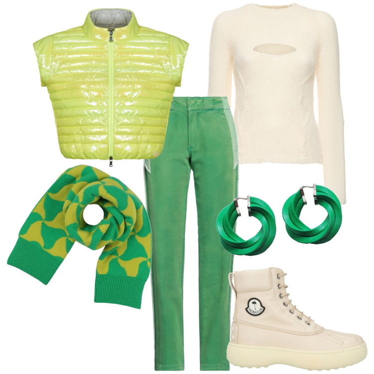 Outfit donna - Total look #2002615. Stile Casual per Tutti i giorni. Abbinamento con stivaletti, pantaloni, orecchini, sciarpe, blazer, maglieria.