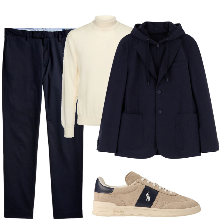 Outfit uomo - La giacca con il cappuccio. Stile Urban per Tutti i giorni. Abbinamento con giacche, pantaloni chino, sneakers, maglieria.