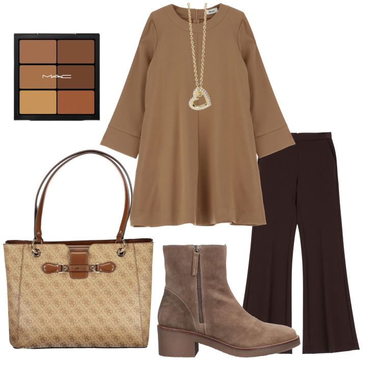 Outfit donna - Total look #2002772. Stile Casual chic per Ufficio. Abbinamento con stivaletti, correttori, collane, pantaloni, vestiti, borse a spalla.