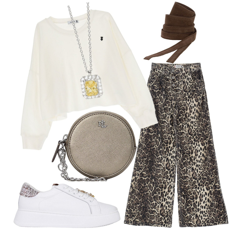 Outfit donna - Total look #2002785. Stile Casual per Tutti i giorni. Abbinamento con collane, pantaloni, felpe, sneakers, cinture, pochette.