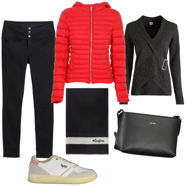 Outfit donna - Must-have stagione invernale. Stile Casual per Tutti i giorni. Abbinamento con jeans skinny, pullovers, piumini, borse a tracolla, sneakers, sciarpe.
