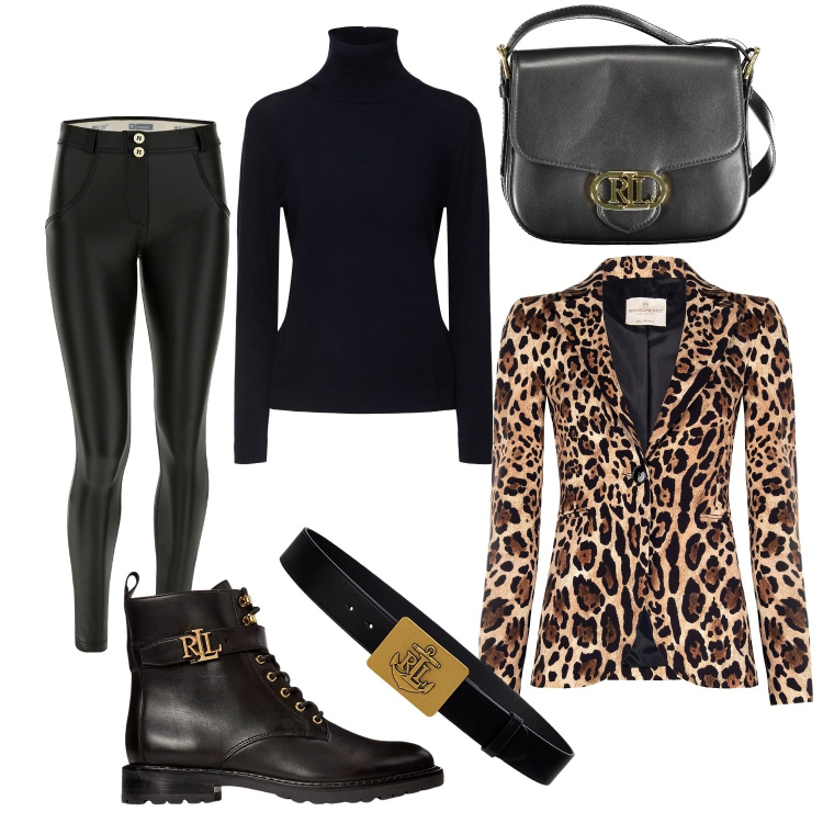 Outfit donna - Total look #2002791. Stile Casual chic per Tutti i giorni. Abbinamento con blazer, pantaloni skinny, stivaletti, cinture, maglieria, borse a tracolla.