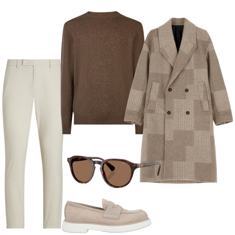 Outfit uomo - Total look #2002820. Stile Trendy per Tutti i giorni. Abbinamento con scarpe stringate, cappotti, pantaloni, occhiali da sole, maglieria.