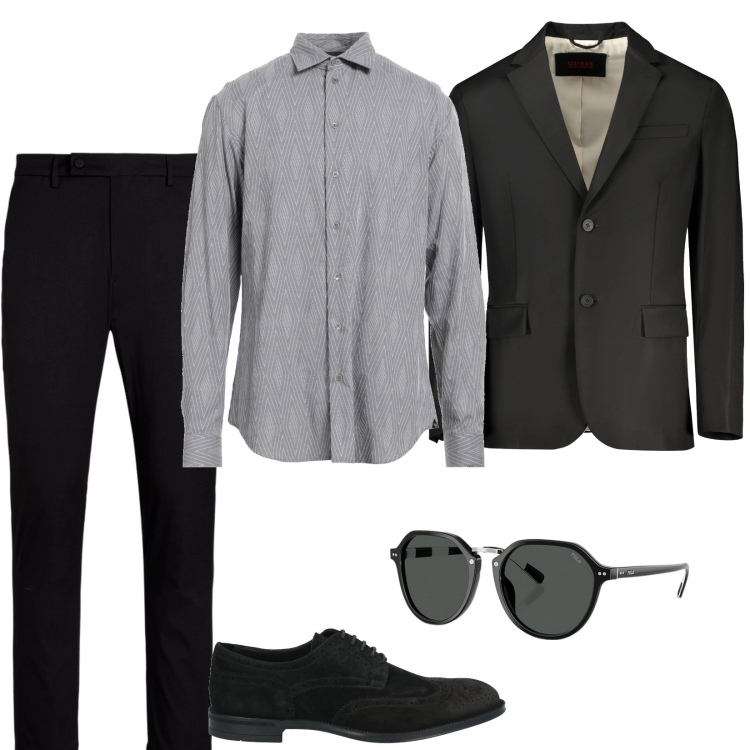 Outfit uomo - Gentleman. Stile Business/Elegante per Serata speciale. Abbinamento con camicie, scarpe stringate, occhiali da sole, pantaloni, giacche.