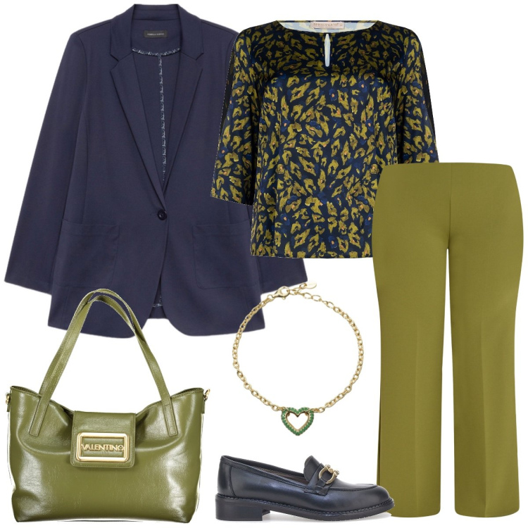 Outfit donna - Total look #2002844. Stile Casual chic per Tutti i giorni. Abbinamento con braccialetti, pantaloni a palazzo, bluse, mocassini, blazer, borse a spalla.