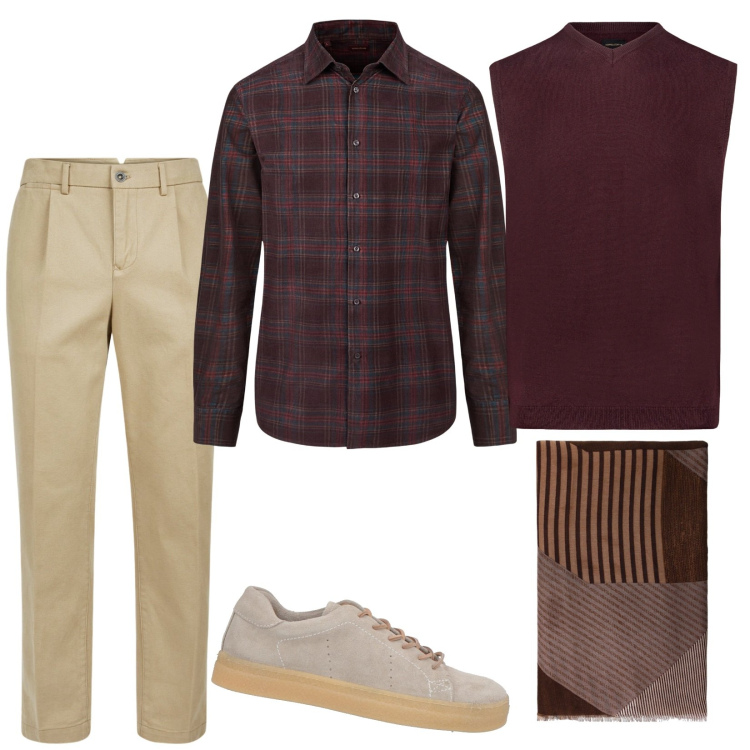 Outfit uomo - Doppelganger style. Stile Casual per Tutti i giorni. Abbinamento con sneakers, sciarpe, pantaloni, gilet, camicie.