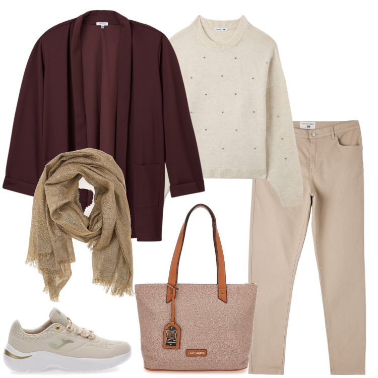 Outfit donna - Total look #2002863. Stile Casual per Tutti i giorni. Abbinamento con blazer, pantaloni, maglieria, sneakers, borse a spalla, foulard.