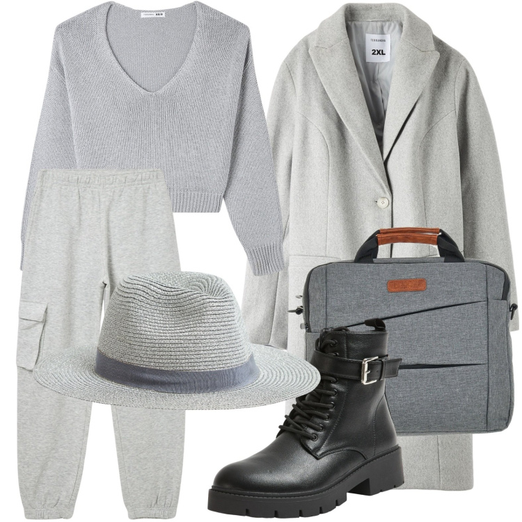 Outfit donna - Toni neutri. Stile Casual per Scuola/Università. Abbinamento con cappelli, pantaloni cargo, cappotti, maglieria, anfibi, borse a mano.