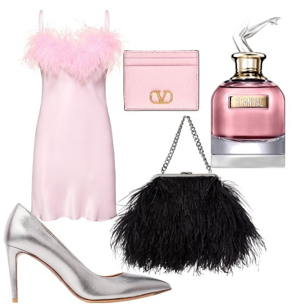 Outfit donna - il vestito sottoveste. Stile Sexy per Serata fuori. Abbinamento con profumi, décolleté, clutch, vestiti, portafogli.
