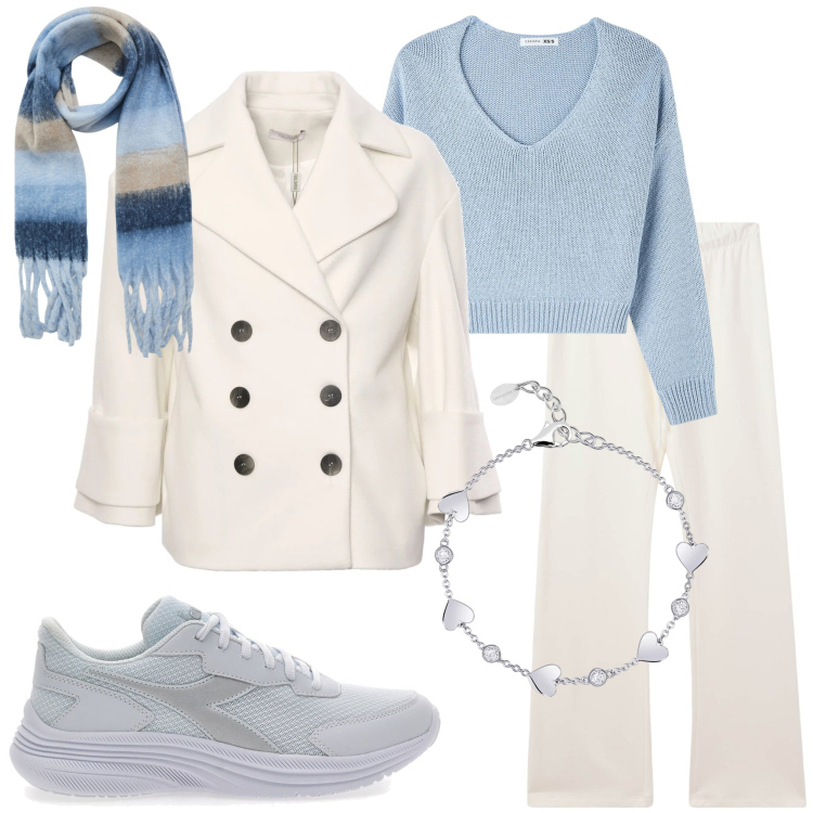 Outfit donna - Colori neutri. Stile Casual per Tutti i giorni. Abbinamento con sciarpe, maglieria, pantaloni, braccialetti, cappotti, sneakers.