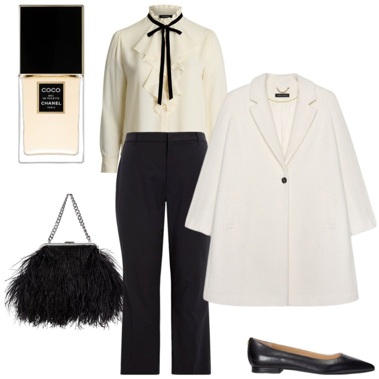 Outfit donna - La camicia con il fiocco. Stile Bon Ton per Cerimonia. Abbinamento con profumi, ballerine, pantaloni, clutch, camicie, cappotti.