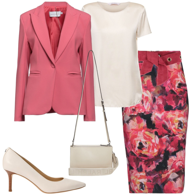 Outfit donna - Total look #2003093. Stile Chic per Cerimonia. Abbinamento con blazer, gonne longuette, cinture, borse a tracolla, décolleté, t-shirt.